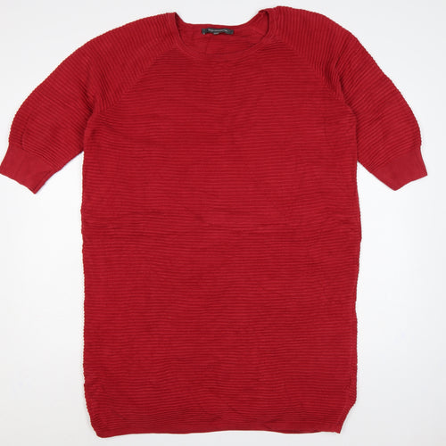 French Connection Women Red M Knee Length Jumper Dress Cotton Knit
