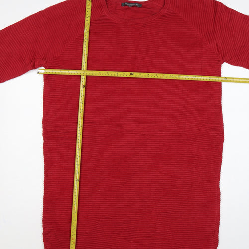 French Connection Women Red M Knee Length Jumper Dress Cotton Knit