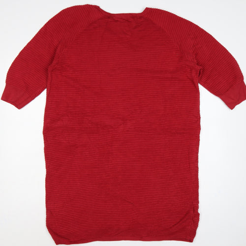 French Connection Women Red M Knee Length Jumper Dress Cotton Knit