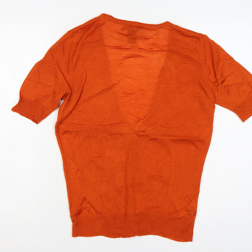 New York & Company Women Orange M Short Sleeve V-Neck Button Cardigan