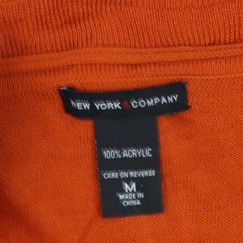 New York & Company Women Orange M Short Sleeve V-Neck Button Cardigan