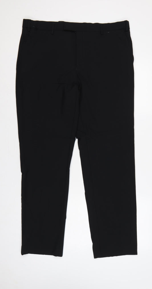 Marks and Spencer Men’s Black 36/31 Wool Blend Tailored Dress Trousers