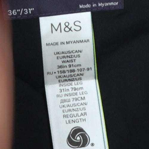 Marks and Spencer Men’s Black 36/31 Wool Blend Tailored Dress Trousers