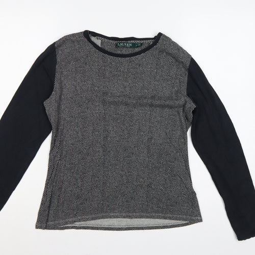 Lauren Ralph Lauren Women’s Black L Herringbone Long Sleeve Jersey Top