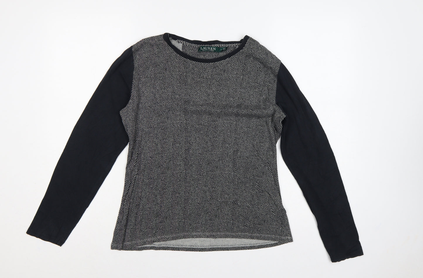 Lauren Ralph Lauren Women’s Black L Herringbone Long Sleeve Jersey Top
