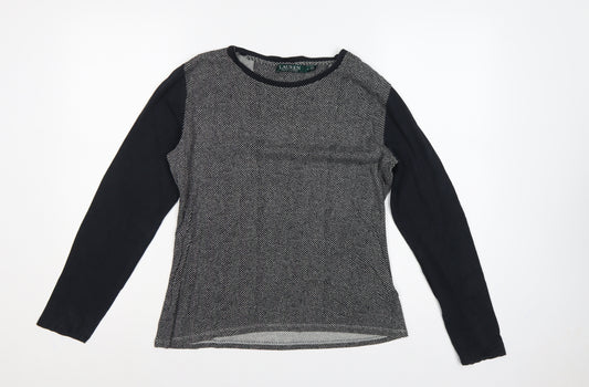 Lauren Ralph Lauren Women’s Black L Herringbone Long Sleeve Jersey Top