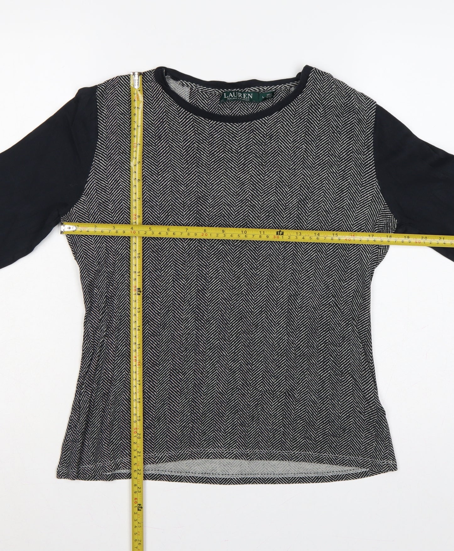 Lauren Ralph Lauren Women’s Black L Herringbone Long Sleeve Jersey Top