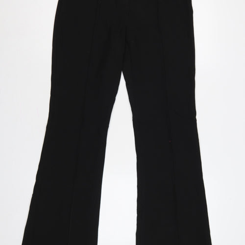 Zara Women Black UK 8 High Rise Flared Trousers Gold Button Detail