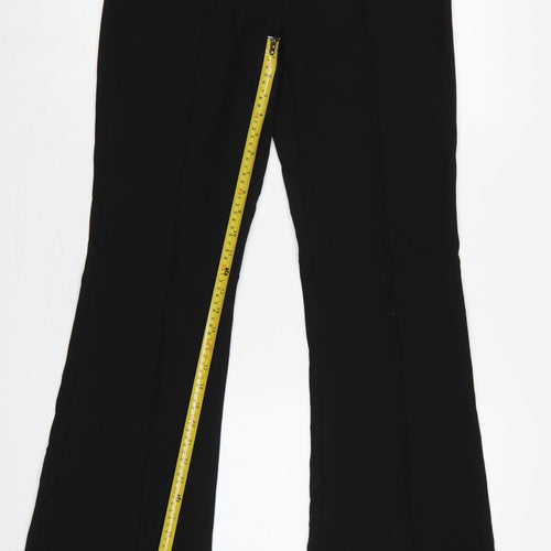 Zara Women Black UK 8 High Rise Flared Trousers Gold Button Detail