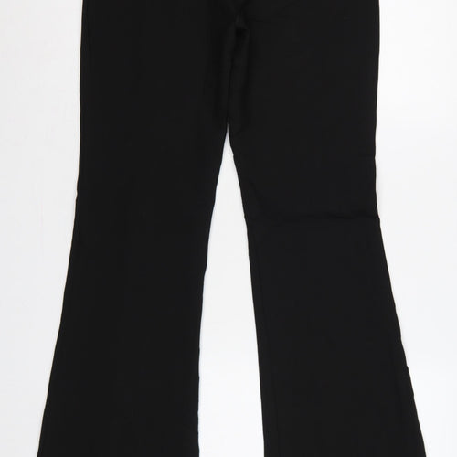 Zara Women Black UK 8 High Rise Flared Trousers Gold Button Detail