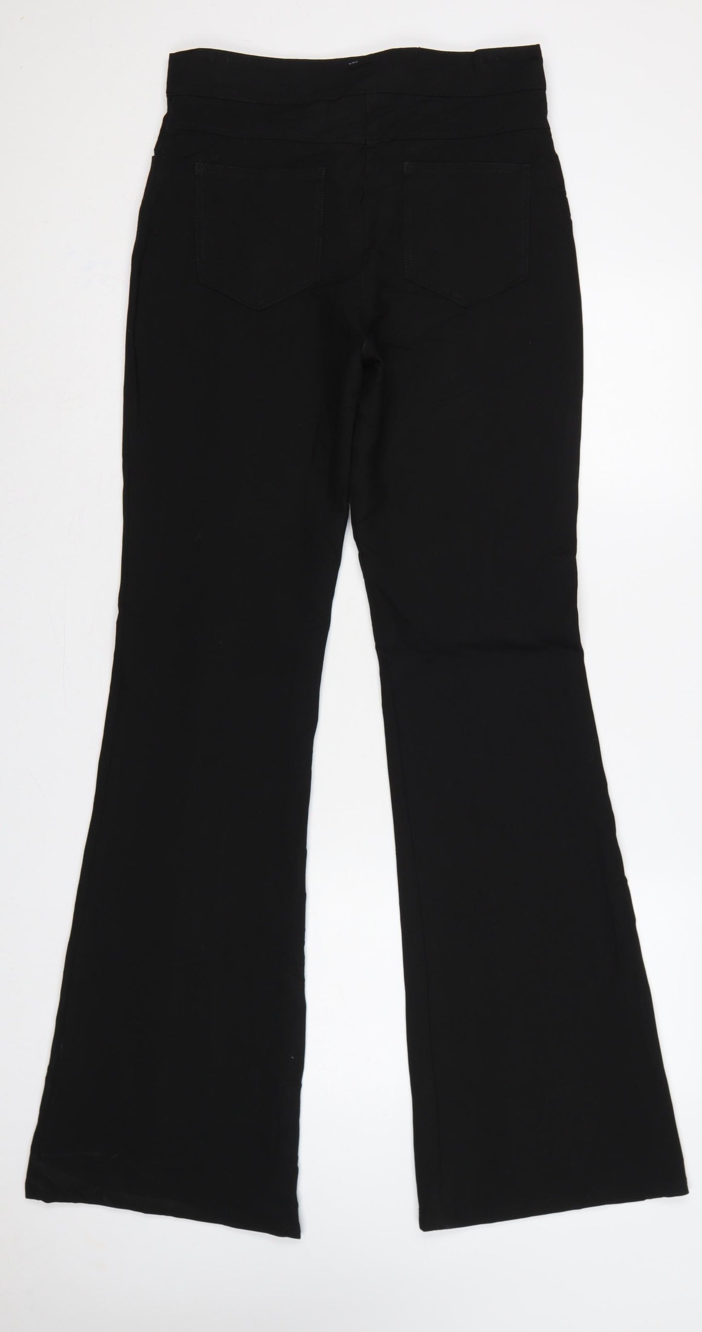 Zara Women Black UK 8 High Rise Flared Trousers Gold Button Detail