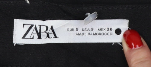 Zara Women Black UK 8 High Rise Flared Trousers Gold Button Detail