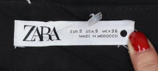 Zara Women Black UK 8 High Rise Flared Trousers Gold Button Detail