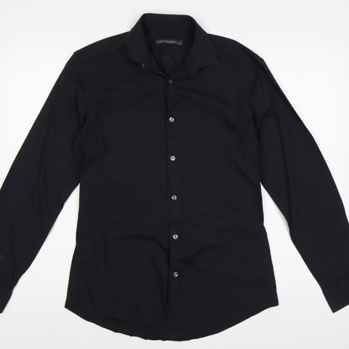 French Connection Men's Black S Long Sleeve Point Collar Button-Up Shirt