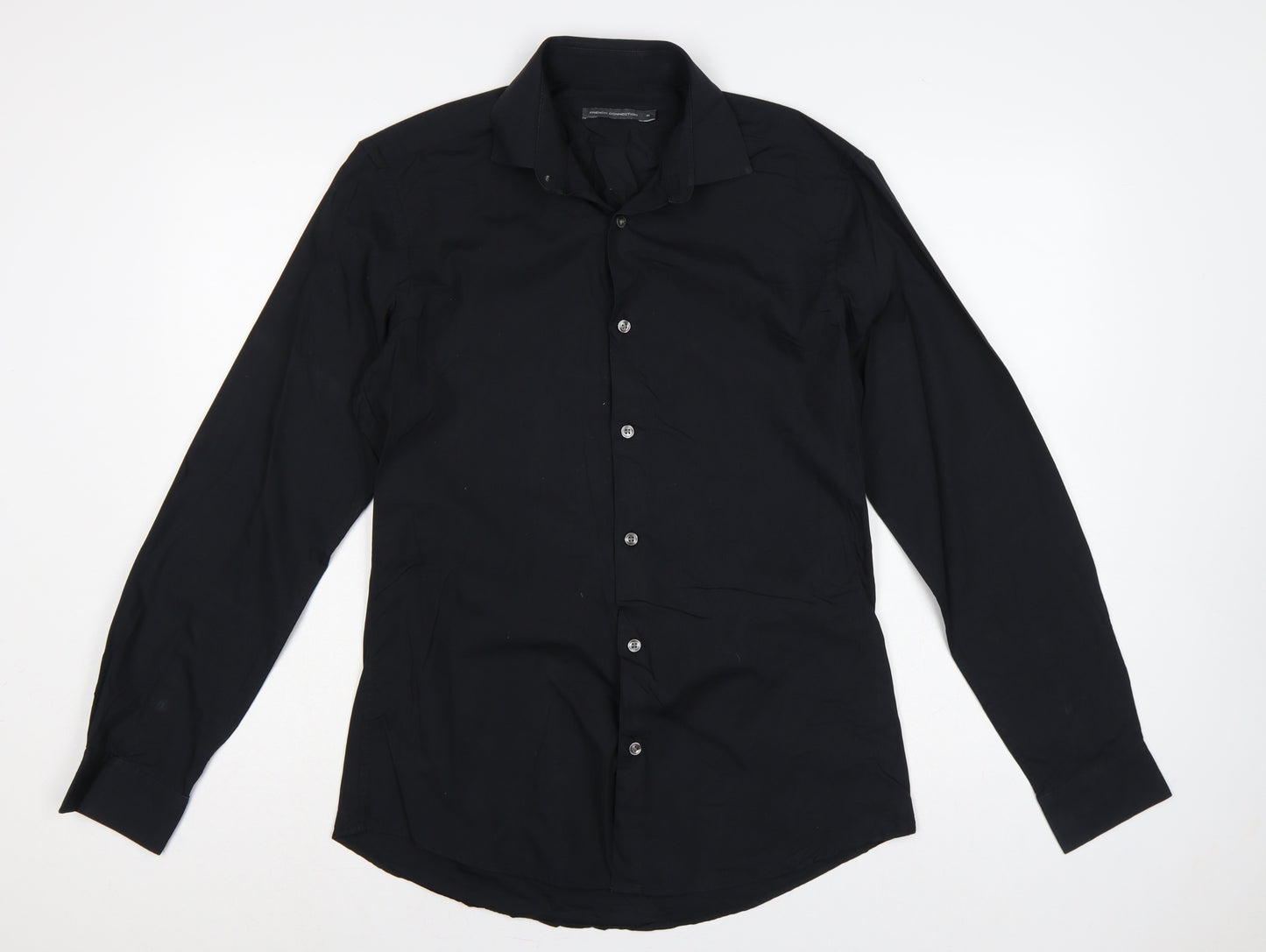 French Connection Men's Black S Long Sleeve Point Collar Button-Up Shirt