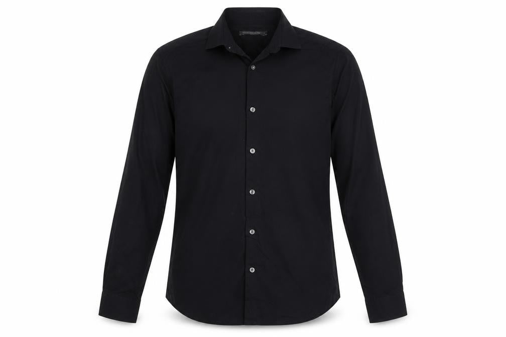 French Connection Men's Black S Long Sleeve Point Collar Button-Up Shirt