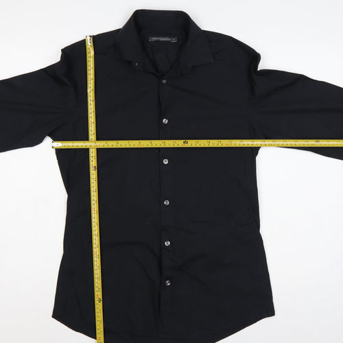 French Connection Men's Black S Long Sleeve Point Collar Button-Up Shirt