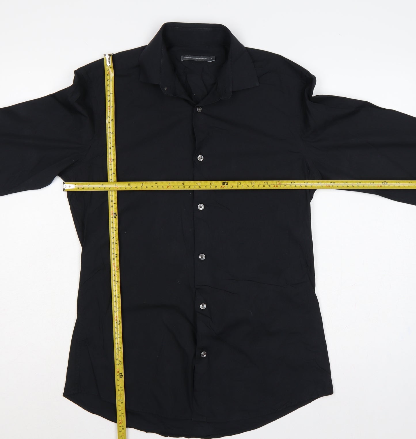 French Connection Men's Black S Long Sleeve Point Collar Button-Up Shirt