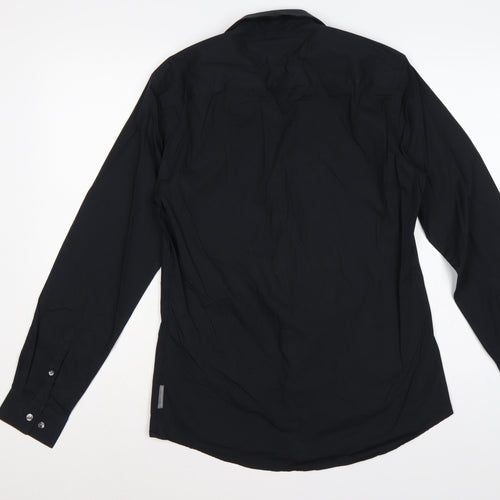French Connection Men's Black S Long Sleeve Point Collar Button-Up Shirt