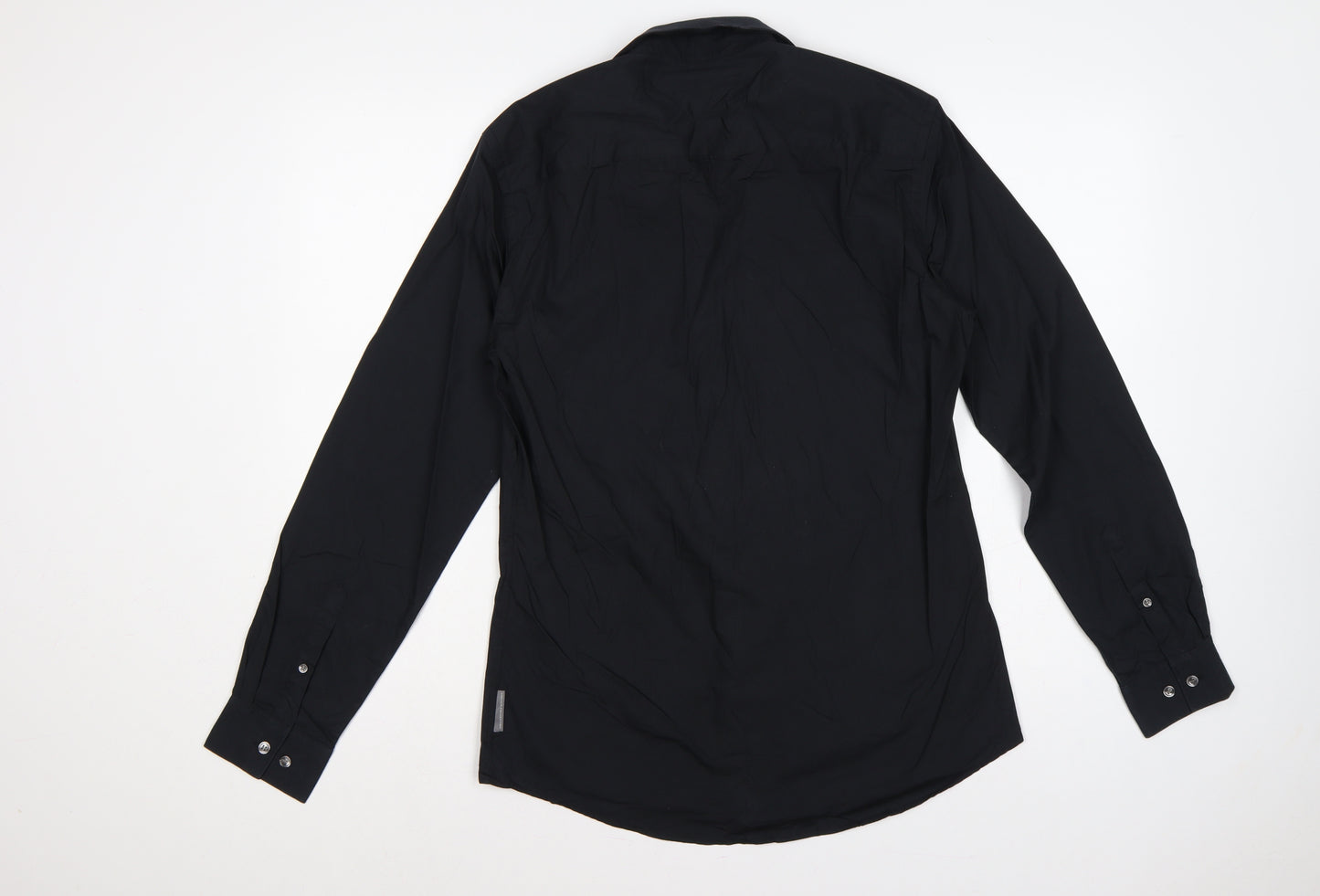 French Connection Men's Black S Long Sleeve Point Collar Button-Up Shirt