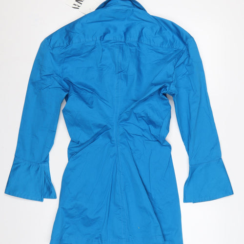 Zara Women Blue M Shirt Dress Collared Button Front Flared Sleeve