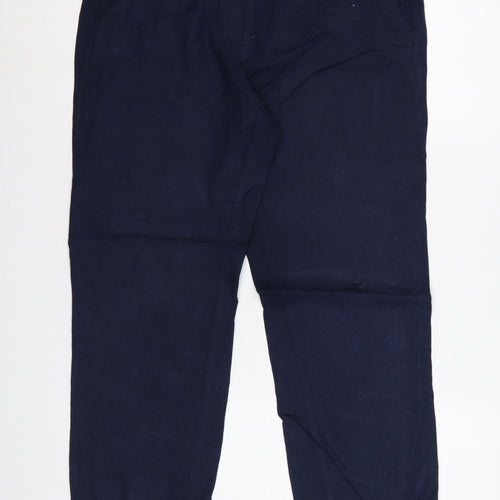 Marks and Spencer Women Navy UK 12 Linen Blend Straight Tailored Trousers