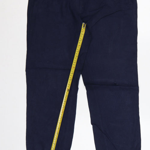 Marks and Spencer Women Navy UK 12 Linen Blend Straight Tailored Trousers
