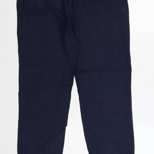 Marks and Spencer Women Navy UK 12 Linen Blend Straight Tailored Trousers
