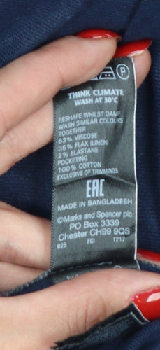 Marks and Spencer Women Navy UK 12 Linen Blend Straight Tailored Trousers