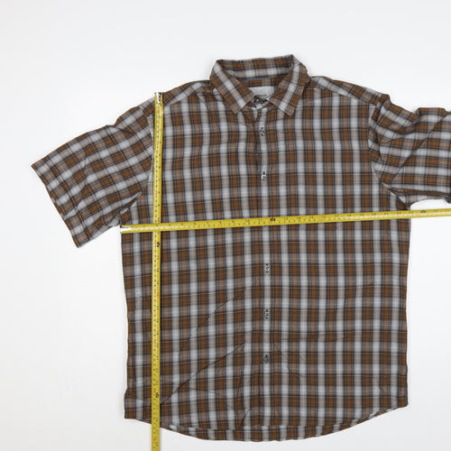 M&S Mens Brown Plaid Short Sleeve Button-Down Shirt L Regular Fit