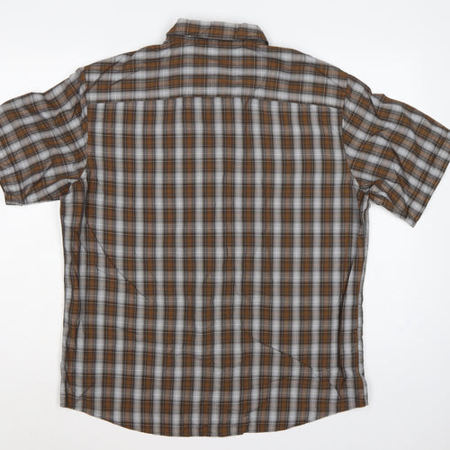 M&S Mens Brown Plaid Short Sleeve Button-Down Shirt L Regular Fit