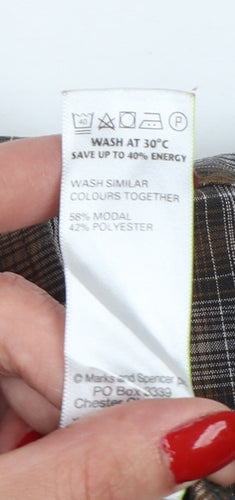 M&S Mens Brown Plaid Short Sleeve Button-Down Shirt L Regular Fit