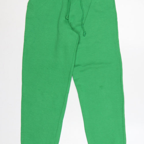 Zara Women Green S Cotton Blend Drawstring Cuffed Jogger Trousers