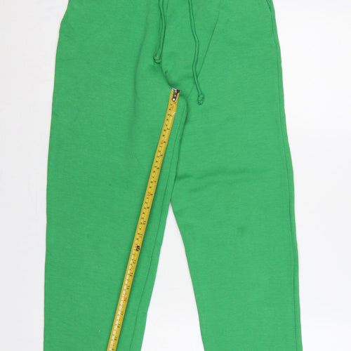 Zara Women Green S Cotton Blend Drawstring Cuffed Jogger Trousers