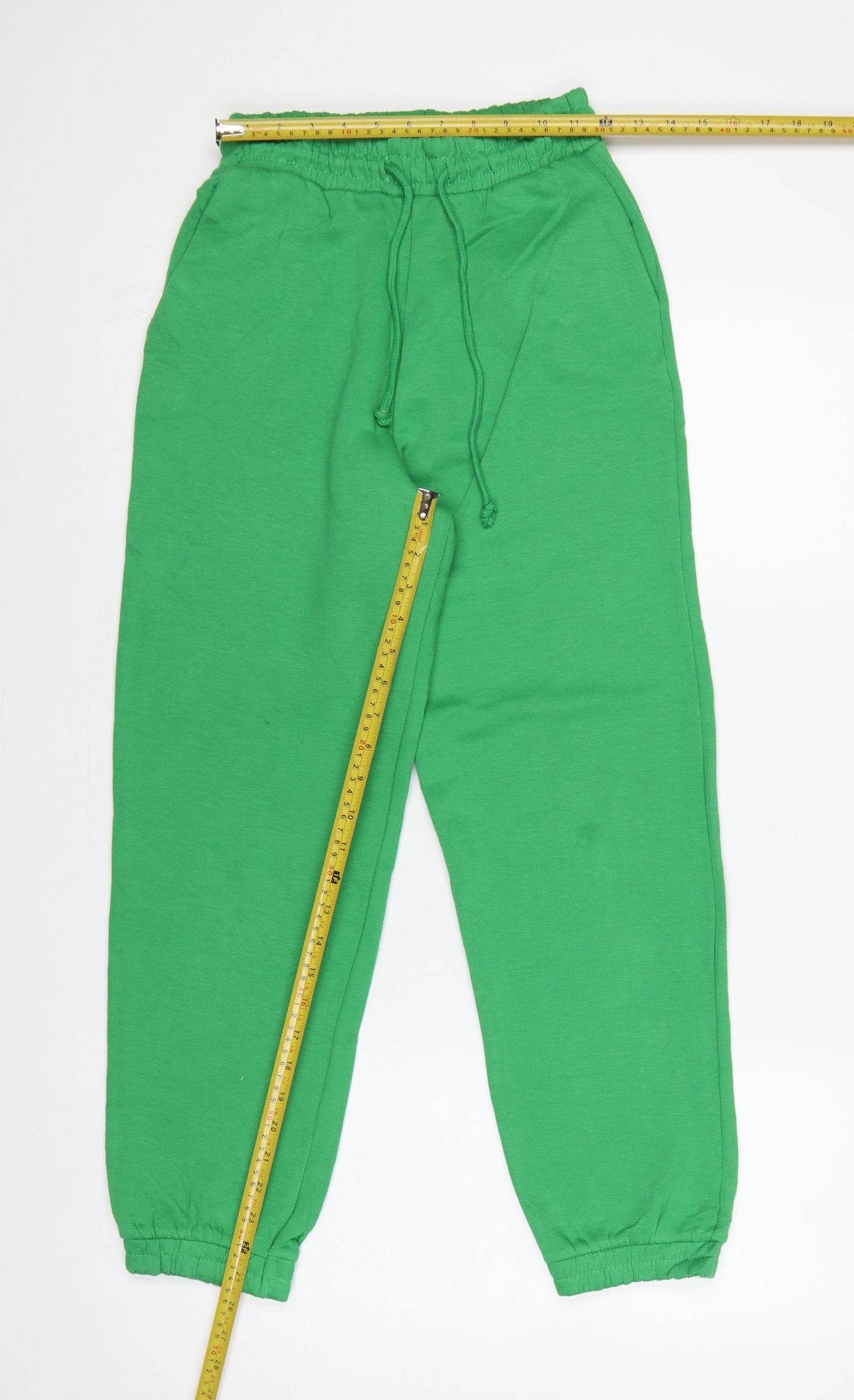 Zara Women Green S Cotton Blend Drawstring Cuffed Jogger Trousers