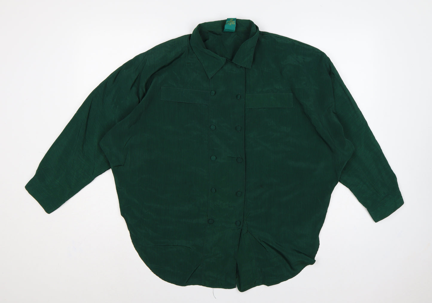 Canda Women Green UK 16 Basic Double-Breasted Button-Up Blouse