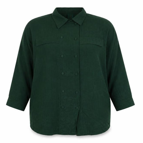 Canda Women Green UK 16 Basic Double-Breasted Button-Up Blouse