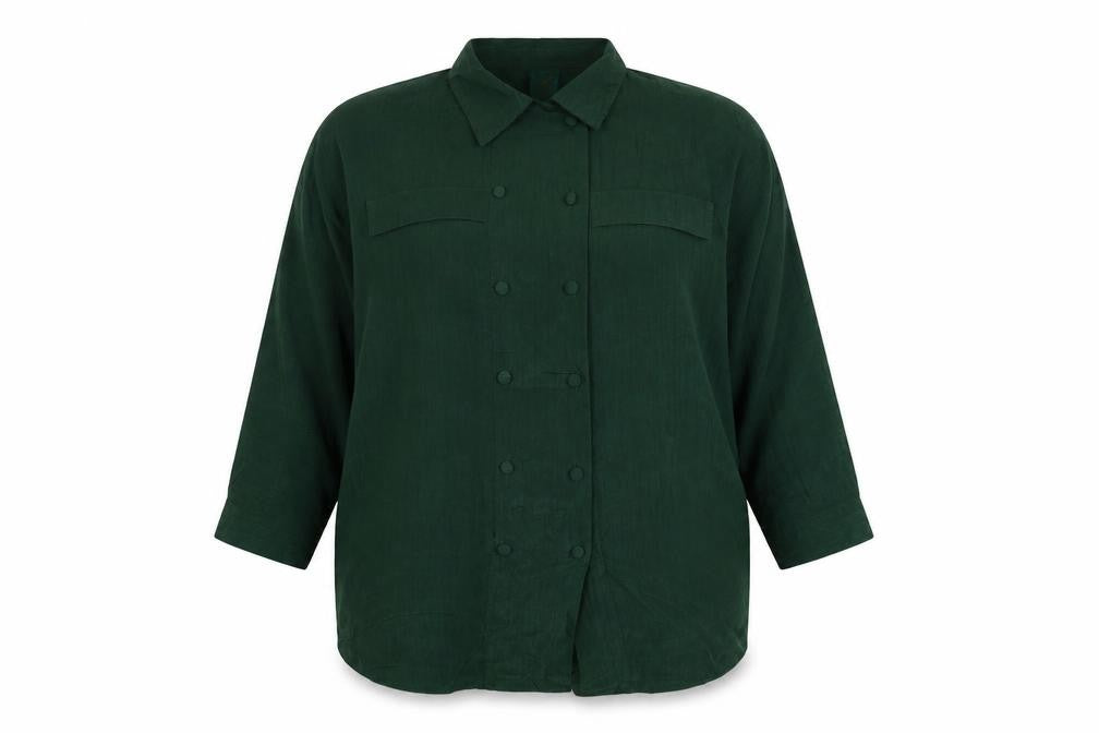Canda Women Green UK 16 Basic Double-Breasted Button-Up Blouse