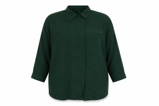 Canda Women Green UK 16 Basic Double-Breasted Button-Up Blouse
