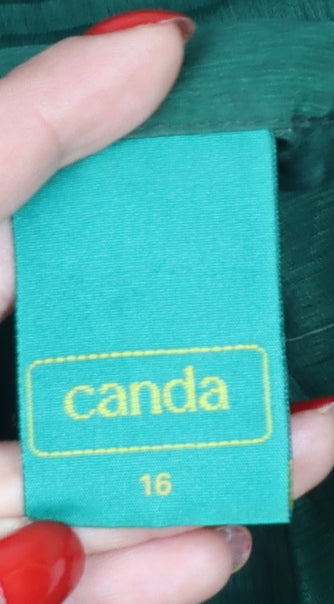 Canda Women Green UK 16 Basic Double-Breasted Button-Up Blouse