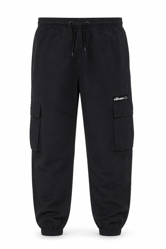 Front view of Ellesse boys’ black cargo joggers 10-11 years elastic waist pockets
