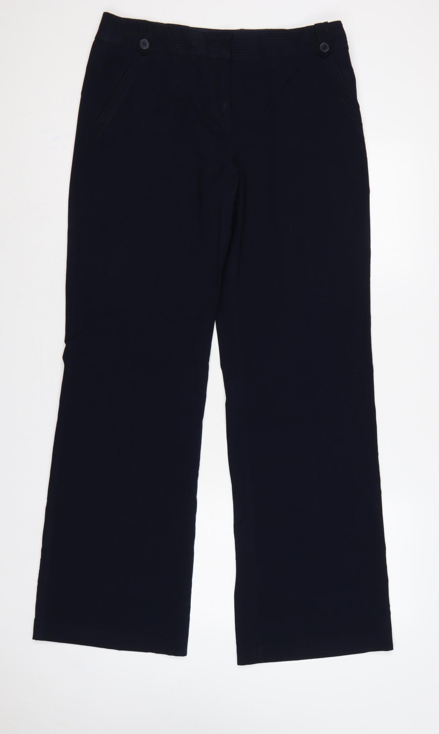 Marks & Spencer Women Blue UK 14 Long Wide-Leg Trousers Pockets