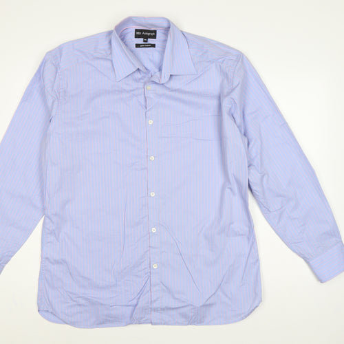 Marks and Spencer Autograph Men's Blue Pink Stripe 16.5 Cotton Dress Shirt