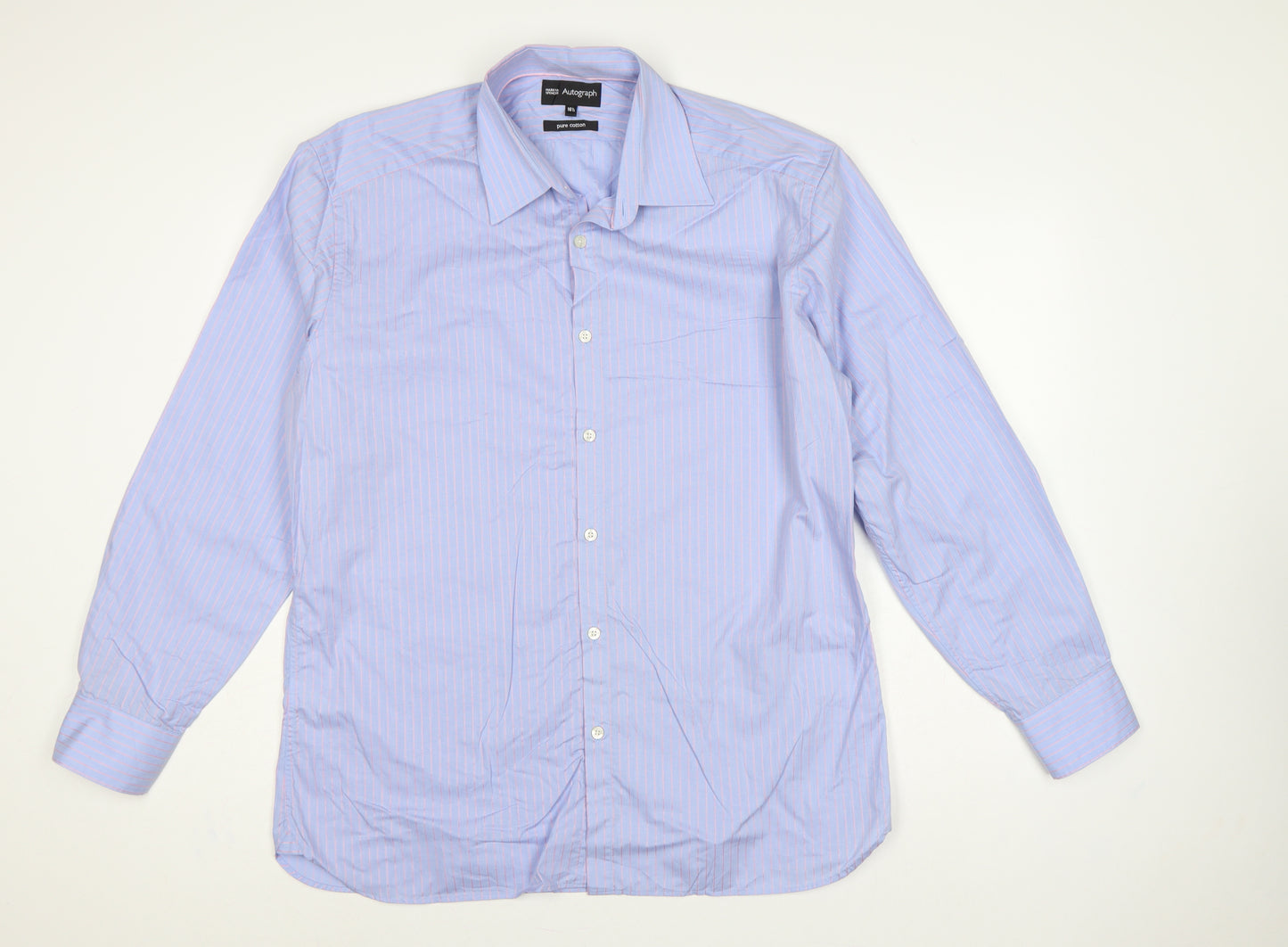Marks and Spencer Autograph Men's Blue Pink Stripe 16.5 Cotton Dress Shirt