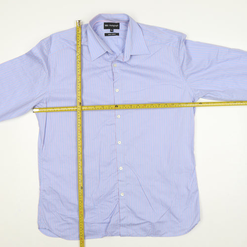 Marks and Spencer Autograph Men's Blue Pink Stripe 16.5 Cotton Dress Shirt