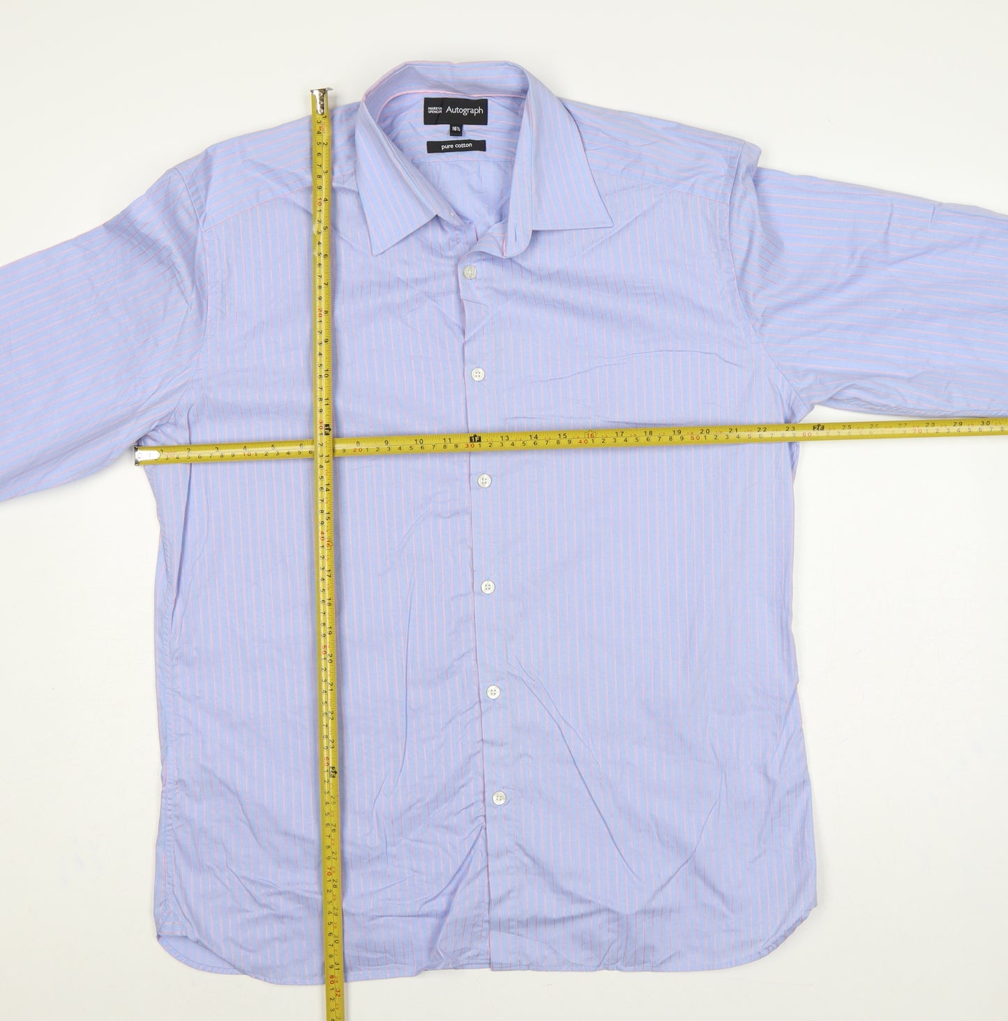 Marks and Spencer Autograph Men's Blue Pink Stripe 16.5 Cotton Dress Shirt