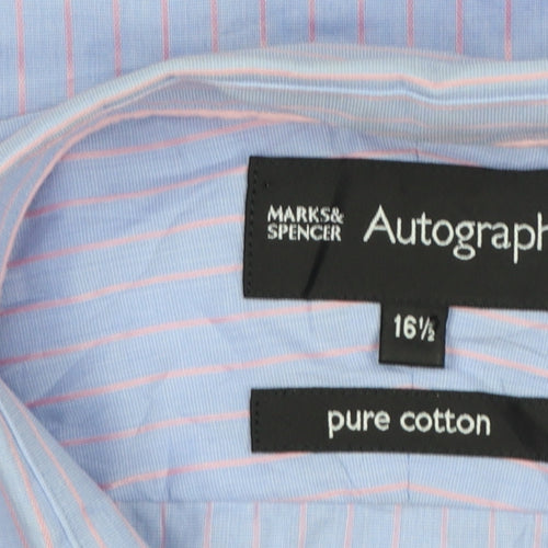 Marks and Spencer Autograph Men's Blue Pink Stripe 16.5 Cotton Dress Shirt
