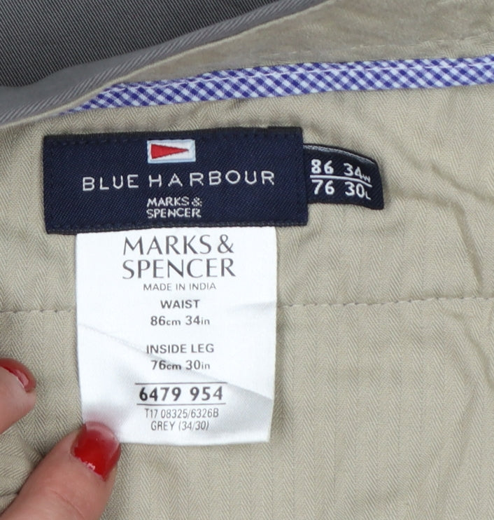 Marks & Spencer Men’s Grey 34/30 Blue Harbour Classic Chino Trousers