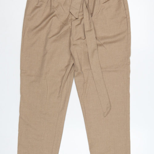 H&M Women Beige UK 12 Paperbag Tapered Belted Trousers