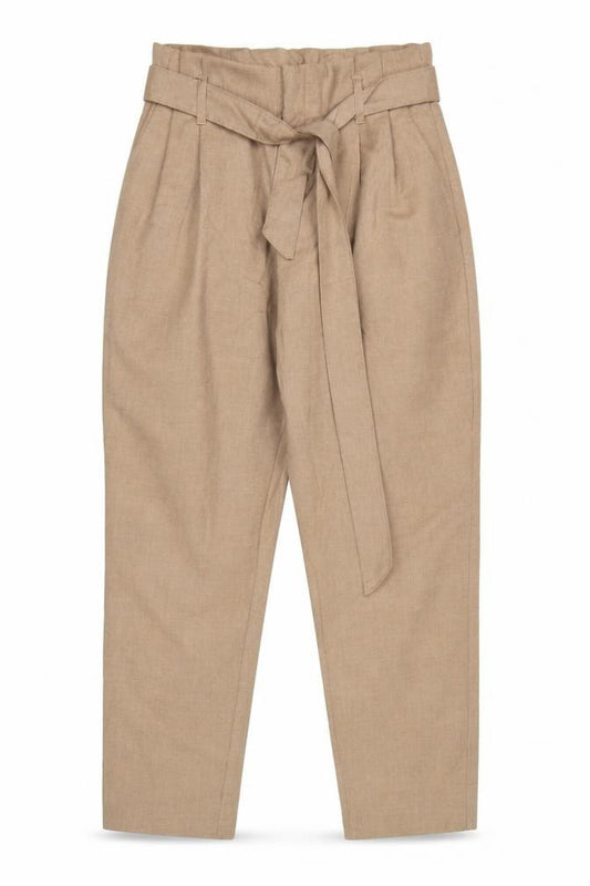 H&M Women Beige UK 12 Paperbag Tapered Belted Trousers